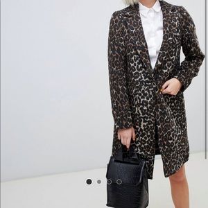 New Look Brushed Leopard Print Tailored Coat